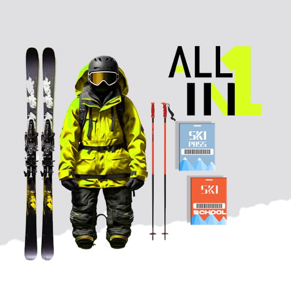 Pack all in One Adulto - Curso esquí+ Alquiler + Forfait Baqueira Beret